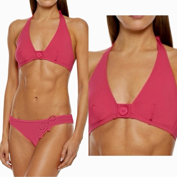 Eres Other - NWT ERES “Pop Roller” Button Detailed Halter Bikini Top Fuchsia Pink Full Cup
